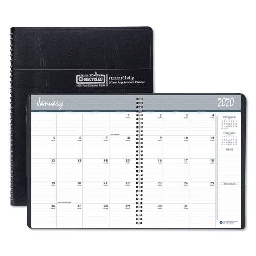 Recycled Ruled Monthly Planner w/Expense Log, 8 3/4 x 6 7/8, Black, 2019-2021 | by Plexsupply