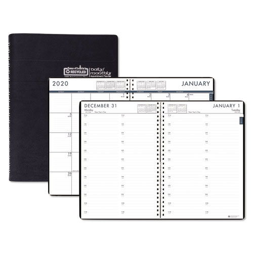 Recycled 24/7 Daily Appointment Book/Monthly Planner, 10 x 7, Black, 2020 | by Plexsupply