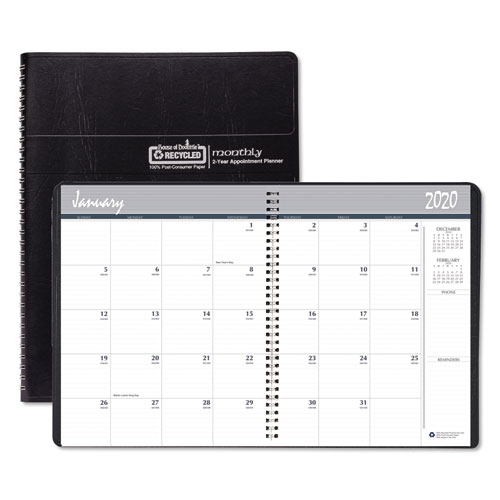 RECYCLED 24-MONTH RULED MONTHLY PLANNER, 11 X 8.5, BLACK, 2021-2022