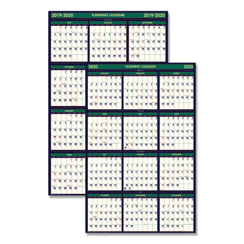 Recycled 4 Seasons Reversible Business/Academic Calendar, 24 x 37, 2019-2020 | by Plexsupply