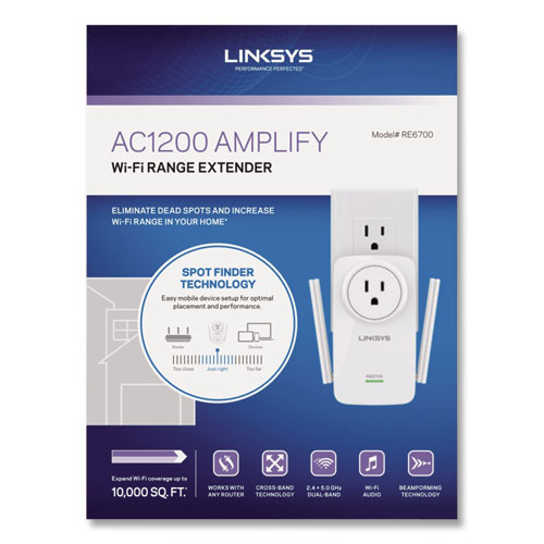 AC1200 AMPLIFY Dual-Band WiFi Extender, 2 Ports, Dual-Band 2.4 GHz/5 GHz
