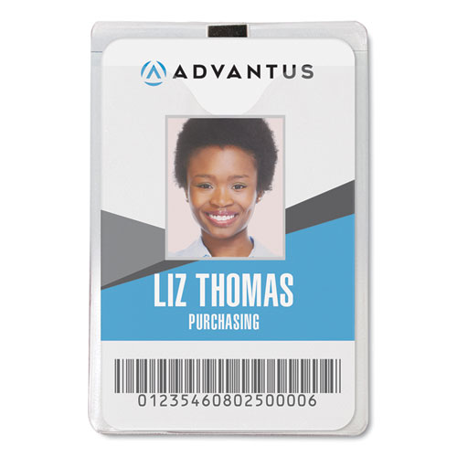 ID Badge Holders with Clip, Vertical, Clear 3.8" x 4.25" Holder, 3.13" x 3.75" Insert, 50/Pack