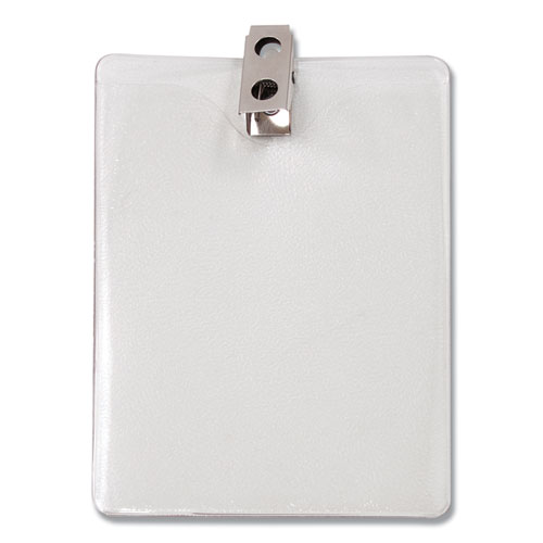 ID Badge Holder w/Clip, Vertical, 3.8w x 4.25h, Clear, 50/Pack