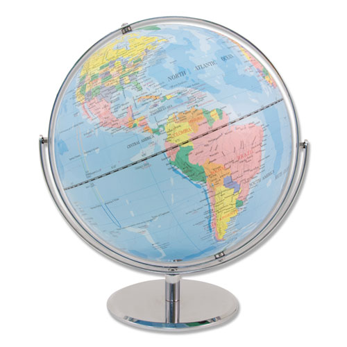 Image of 12-Inch Globe with Blue Oceans, Silver-Toned Metal Desktop Base, Full-Meridian