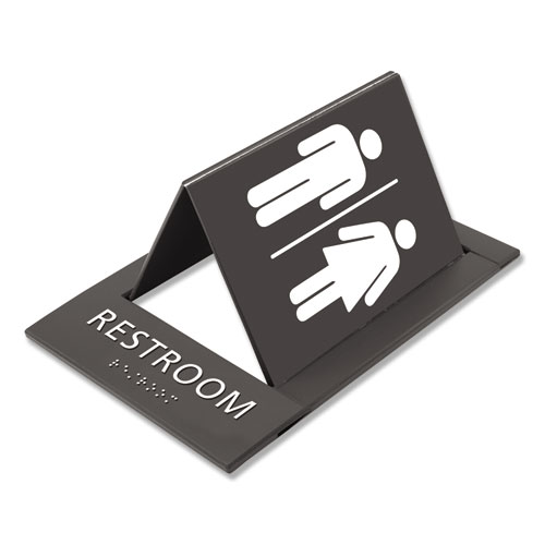 Pop-Out Ada Sign, Restroom, Tactile Symbol/braille, Plastic, 6 X 9, Gray/white