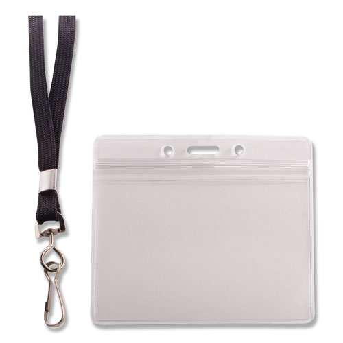 Resealable Badge Holders Combo Pack with 36" Lanyard, Horizontal, Frost 4.13" x 3.75" Holder, 3.88" x 2.63" Insert, 20/Pack