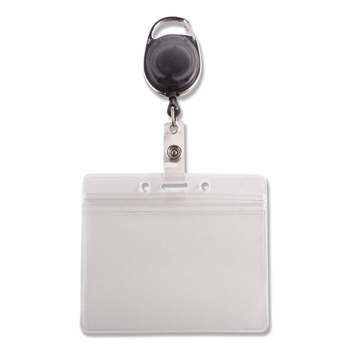 Image of Advantus Resealable Id Badge Holders With 30" Cord Reel, Horizontal, Frosted 4.13" X 3.75" Holder, 3.75" X 2.63" Insert, 10/Pack