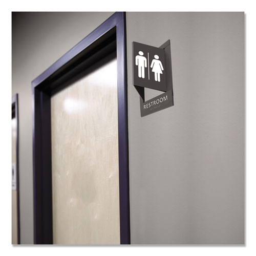 Pop-Out Ada Sign, Restroom, Tactile Symbol/braille, Plastic, 6 X 9, Gray/white