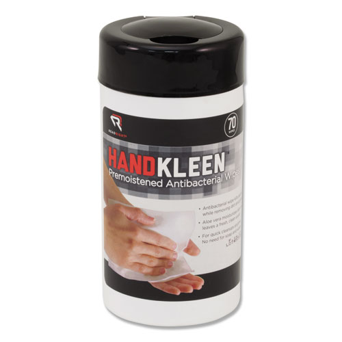 HandKleen Premoistened Antibacterial Wipes, Cloth, 5.5 x 6.5, 70/Tub