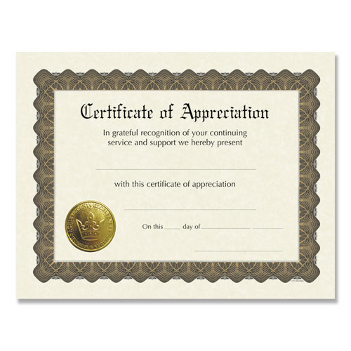 Ready-to-Use Certificates, 11 x 8.5, Ivory/Brown, Appreciation, 6/Pack
