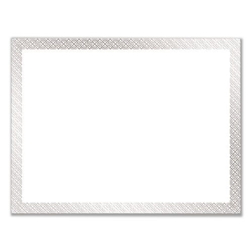 Foil Border Certificates, 8.5 x 11, White/Silver with Braided Silver Border,15/Pack