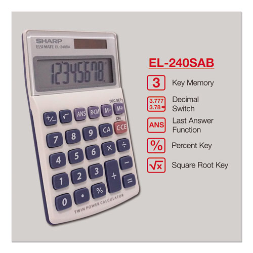 Image of Sharp® El240Sb Handheld Business Calculator, 8-Digit Lcd