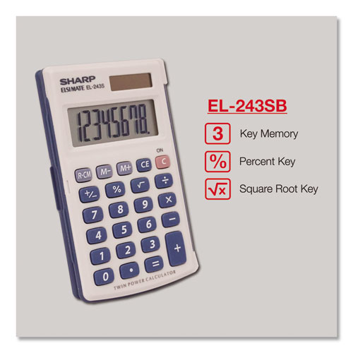 EL-243SB Solar Pocket Calculator, 8-Digit LCD