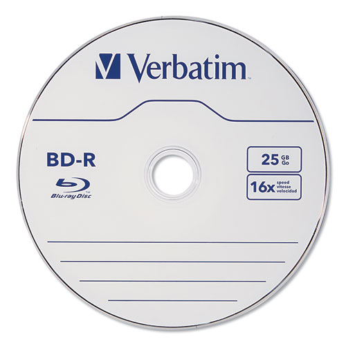 Image of Verbatim® Bd-R Blu-Ray Disc, 25 Gb, 16X, White, 10/Pack