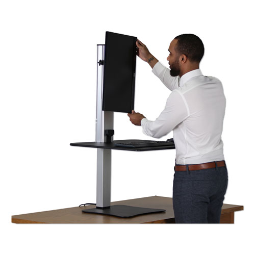 High Rise Electric Standing Desk Workstation, Single Monitor, 28" x 23" x 20.25", Black/Aluminum