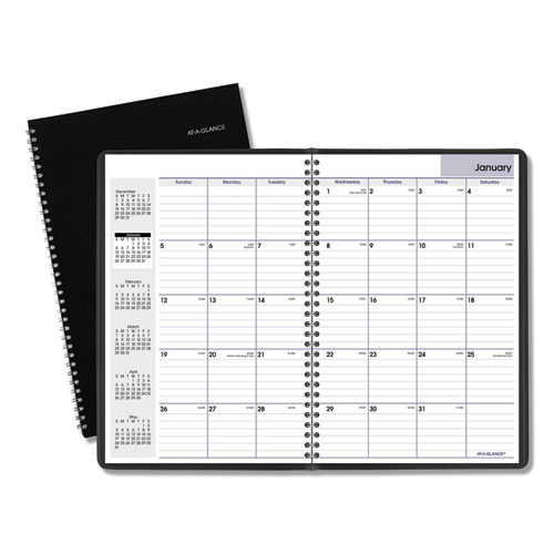 Monthly Planner, 11 7/8 x 7 7/8, Black Two-Piece Cover, 2019-2020 | by Plexsupply