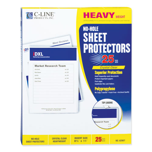Top-Load No-Hole Sheet Protectors, Heavyweight, Clear, 2" Capacity, 25/BX