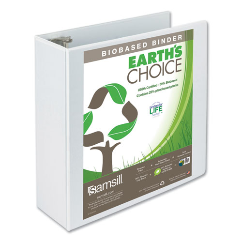 Earth's Choice Biobased Round Ring View Binder, 3 Rings, 4" Capacity, 11 x 8.5, White