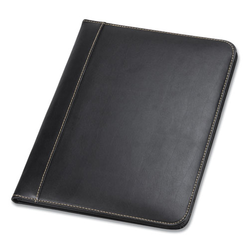 Contrast Stitch Leather Padfolio, 8 1/2 x 11, Leather, Black