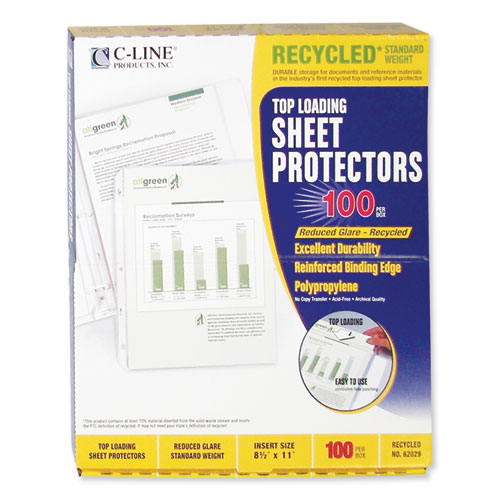 Image of C-Line® Recycled Polypropylene Sheet Protectors, Reduced Glare, 2", 11 X 8.5, 100/Box