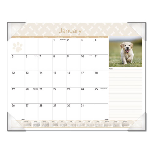 Puppies Monthly Desk Pad Calendar, 22 x 17, 2020 | by Plexsupply