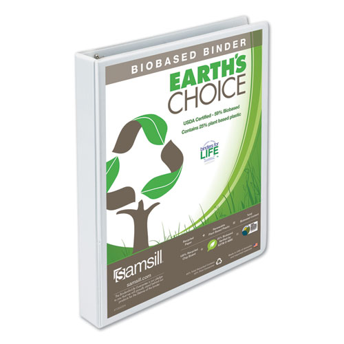 Earth's Choice Plant-Based Round Ring View Binder, 3 Rings, 1" Capacity, 11 x 8.5, White
