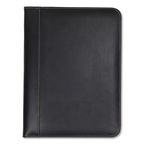 Samsill® Contrast Stitch Leather Padfolio, 8 1/2 x 11, Leather, Black
