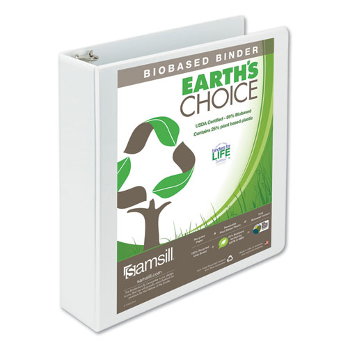 Earth's Choice Biobased Round Ring View Binder, 3 Rings, 2" Capacity, 11 x 8.5, White