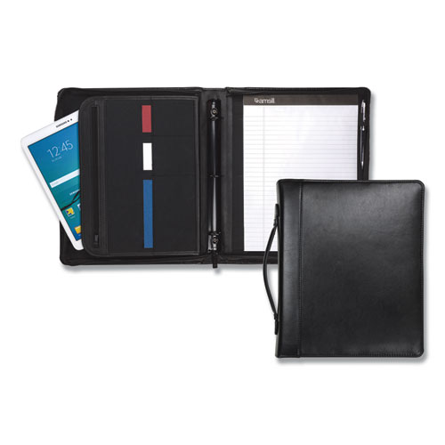 Image of Samsill® Leather Multi-Ring Zippered Portfolio, Two-Part, 1" Cap, 11 X 13 1/2, Black
