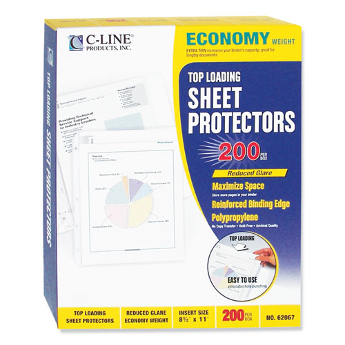 Economy Weight Poly Sheet Protectors, Reduced Glare, 2", 11 x 8 1/2, 200/BX