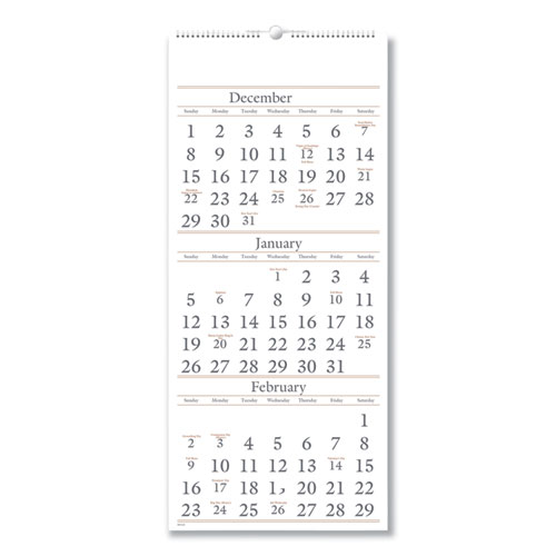 Three-Month Reference Wall Calendar, 12 x 27, 2019-2021 | by Plexsupply