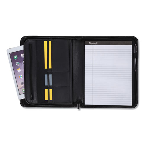 Image of Professional Zippered Pad Holder, Pockets/Slots, Writing Pad, Black