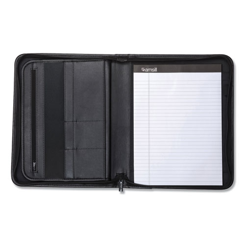 Image of Professional Zippered Pad Holder, Pockets/Slots, Writing Pad, Black