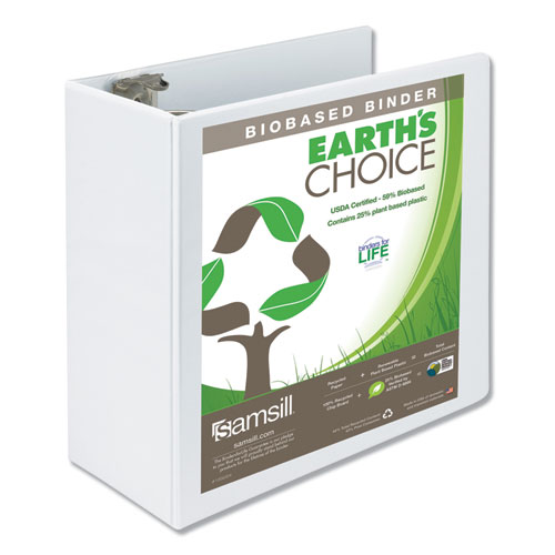 Samsill® Earth'S Choice Plant-Based Round Ring View Binder, 3 Rings, 5" Capacity, 11 X 8.5, White