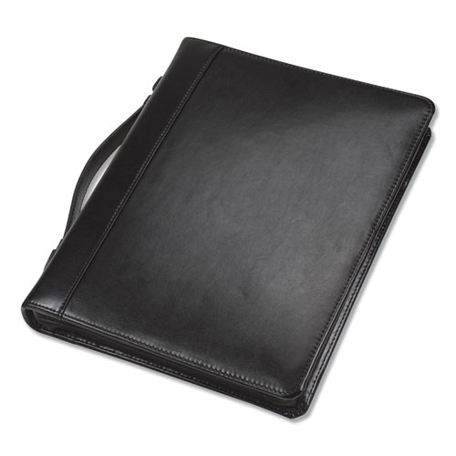 Image of Leather Multi-Ring Zippered Portfolio, Two-Part, 1" Cap, 11 x 13 1/2, Black