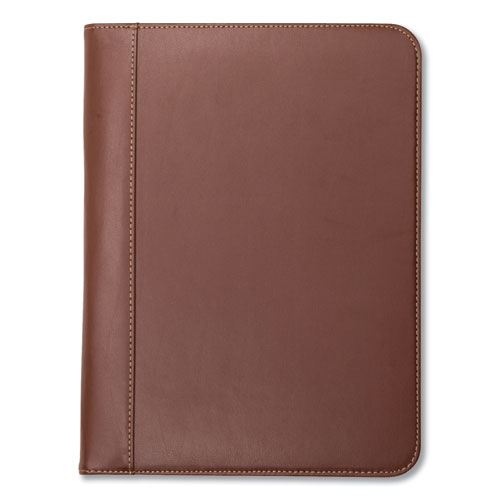 Samsill® Contrast Stitch Leather Padfolio, 8 1/2 X 11, Leather, Tan