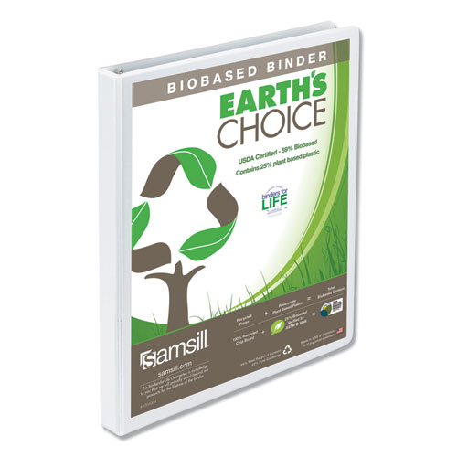 Samsill® Earth'S Choice Plant-Based Round Ring View Binder, 3 Rings, 0.5" Capacity, 11 X 8.5, White
