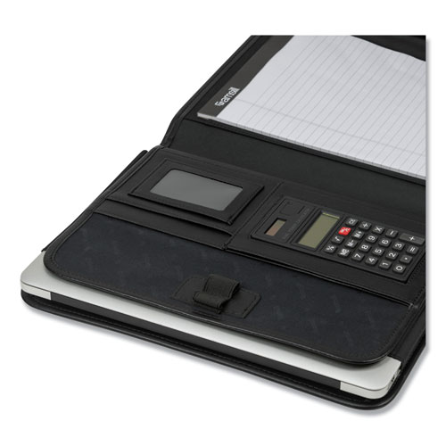 Image of Professional Tri-Fold Padfolio w/Calculator, Writing Pad, Vinyl, Black