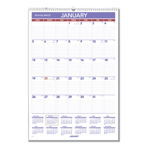 Monthly Wall Calendar with Ruled Daily Blocks, 15 1/2 x 22 3/4, White, 2020 | by Plexsupply