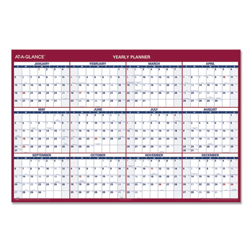 Image of Erasable Vertical/Horizontal Wall Planner, 32 x 48, White/Blue/Red Sheets, 12-Month (Jan to Dec): 2023