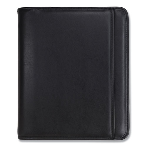Image of Professional Zippered Pad Holder/Ring Binder, Pockets, Writing Pad, Vinyl Black