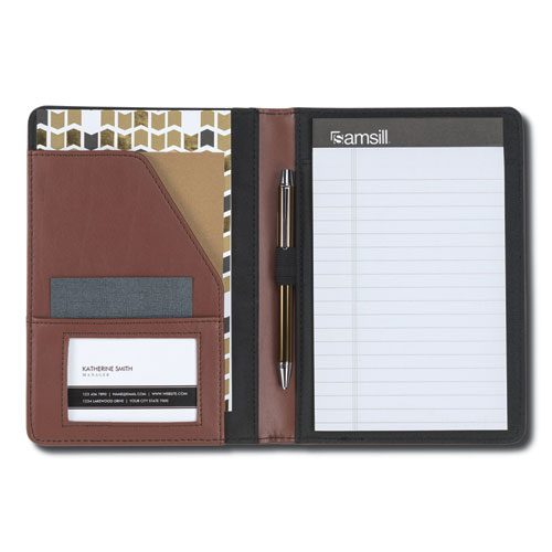 Image of Contrast Stitch Leather Padfolio, 6 1/4w x 8 3/4h, Open Style, Brown