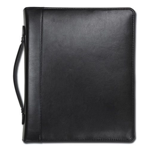 Samsill® Leather Multi-Ring Zippered Portfolio, Two-Part, 1" Cap, 11 X 13 1/2, Black