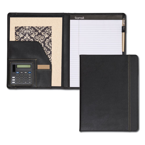 Samsill® Slimline Padfolio, Leather-Look/Faux Reptile Trim, Writing Pad, Black