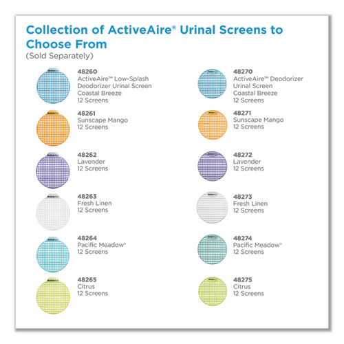 ActiveAire Deodorizer Urinal Screen with Side Tab, Coastal Breeze Scent, Blue, 12/Carton