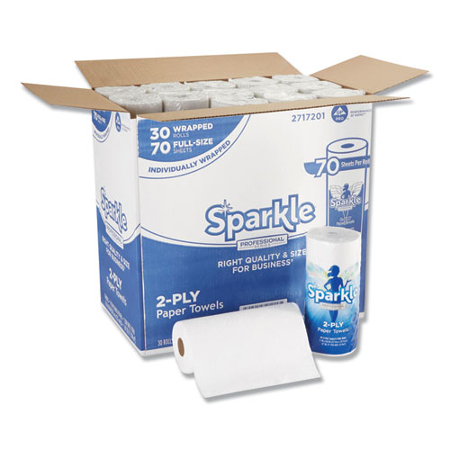 Sparkle ps Premium Perforated Paper Kitchen Towel Roll, 2-Ply, 11 x 8.8, White, 70 Sheets, 30 Rolls/Carton