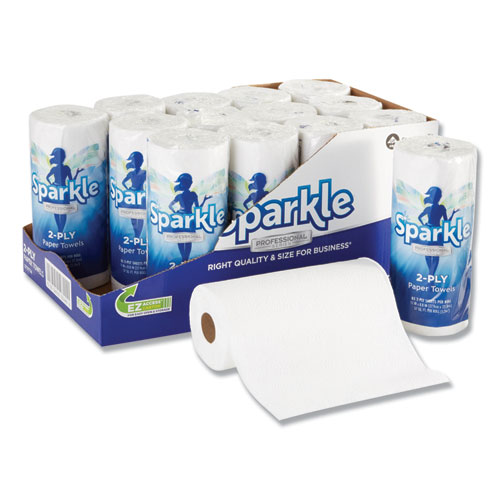 Sparkle ps Premium Perforated Paper Kitchen Towel Roll, 2-Ply, 11 x 8.8, White, 85/Roll, 15 Rolls/Carton