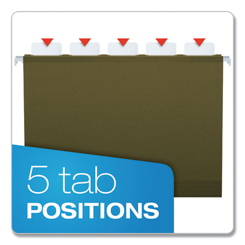 Ready-Tab Reinforced Hanging File Folders, Letter Size, 1/5-Cut Tabs, Standard Green, 25/Box