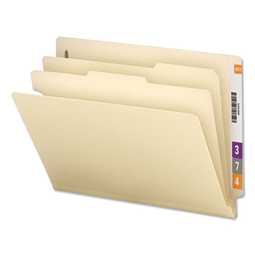 Image of Universal® Six-Section Manila End Tab Classification Folders, 2" Expansion, 2 Dividers, 6 Fasteners, Letter Size, Manila, 10/Box