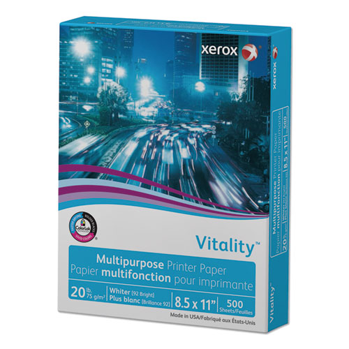 Image of Vitality Multipurpose Print Paper, 92 Bright, 20 lb Bond Weight, 8.5 x 11, White, 500/Ream, 10 Reams/Ct, 40 Cartons/Pallet